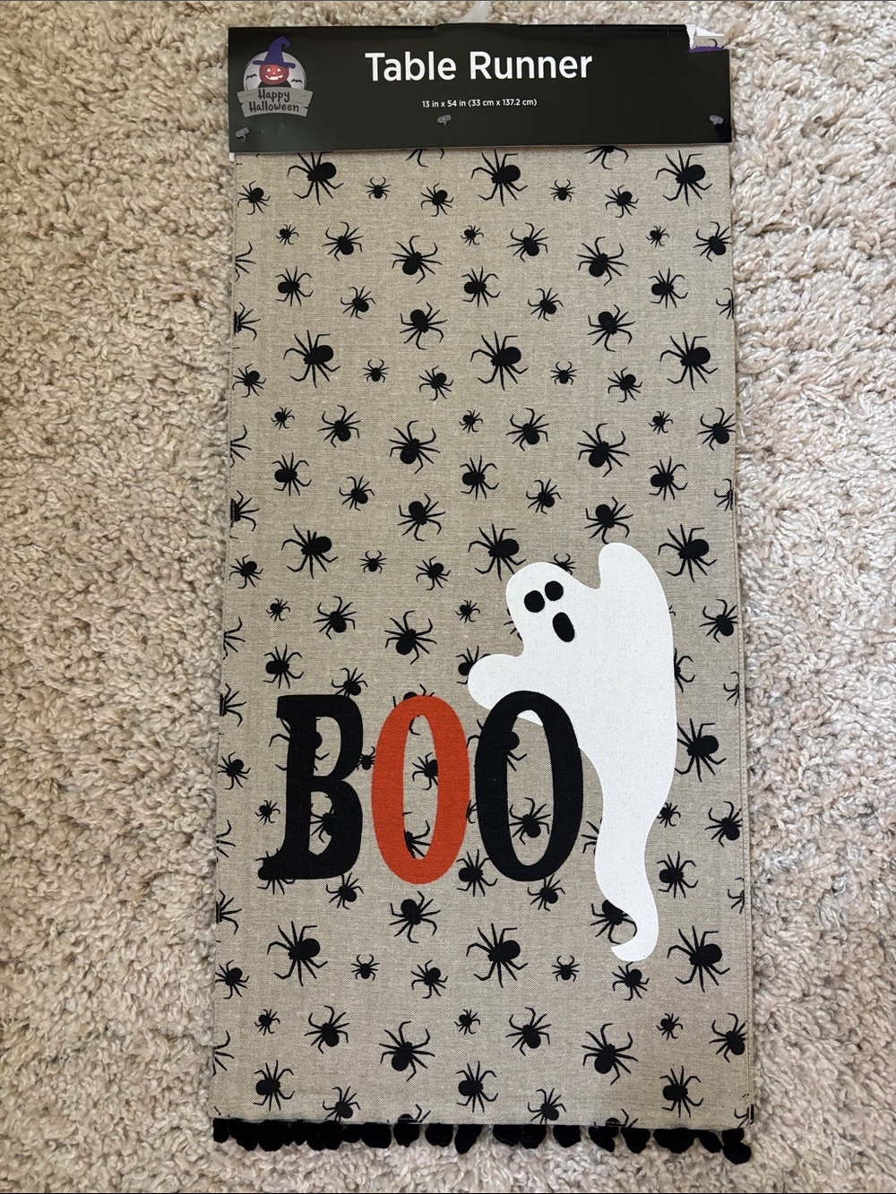 Halloween 'Boo' Ghost Kids Table Runner - Beige, Black, White, Orange